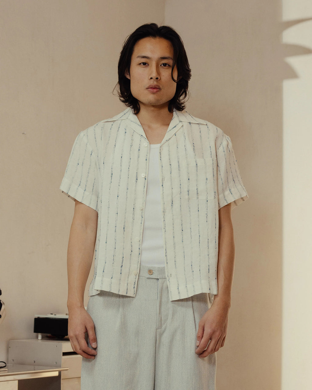 YANGI - Pinstripe Jacquard Cabana Shirt