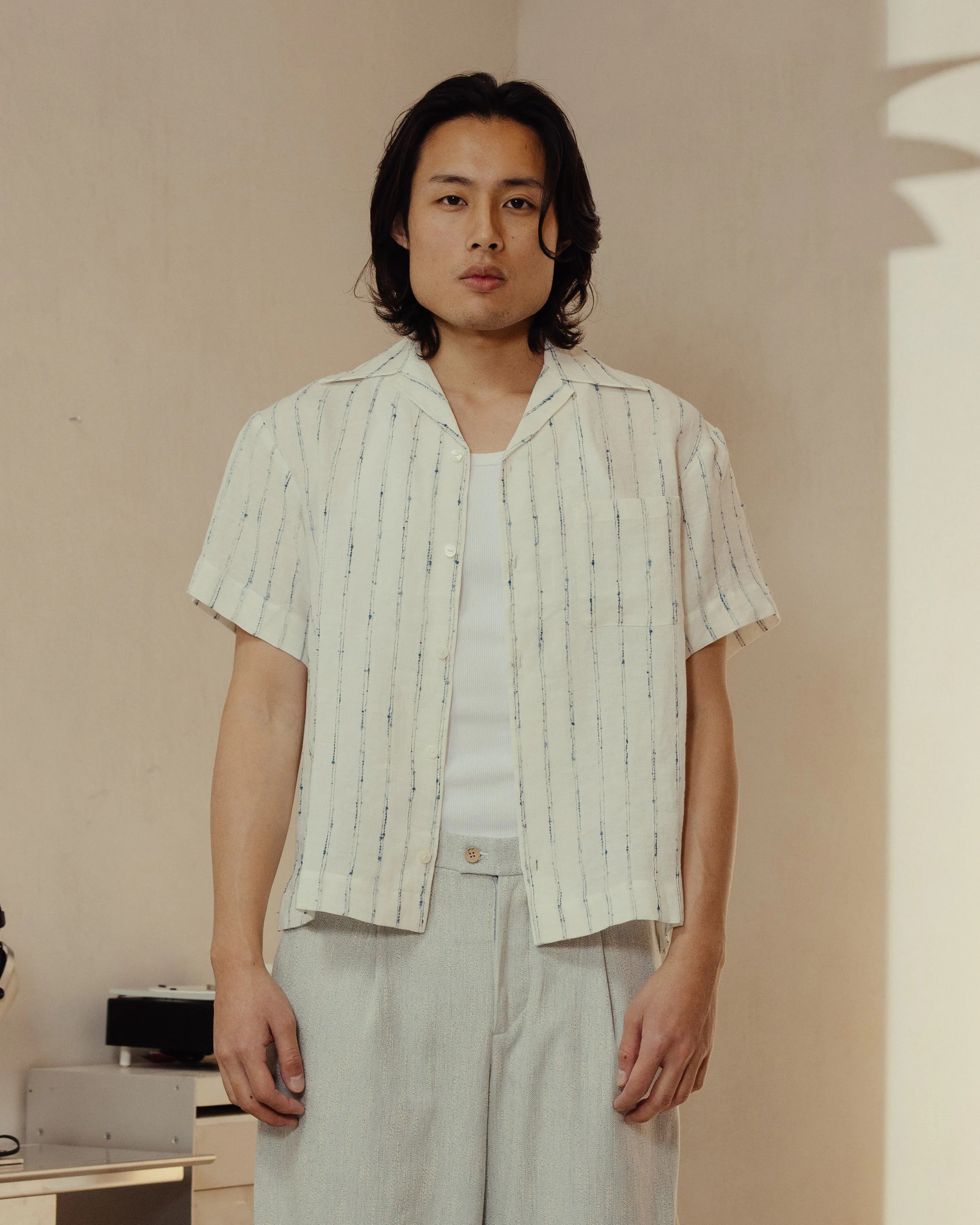YANGI - Pinstripe Jacquard Cabana Shirt