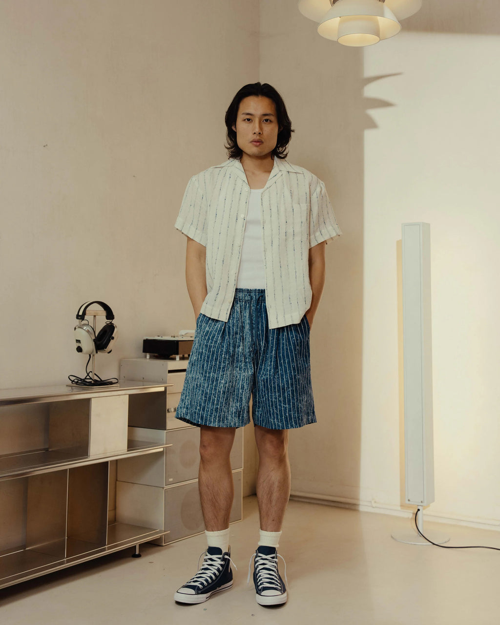 YANGI - Distressed Stripe Denim Short