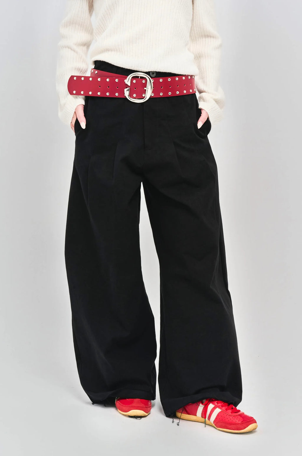 ALEE OASIS Wide-Leg Pleated Raw-Edge Trousers