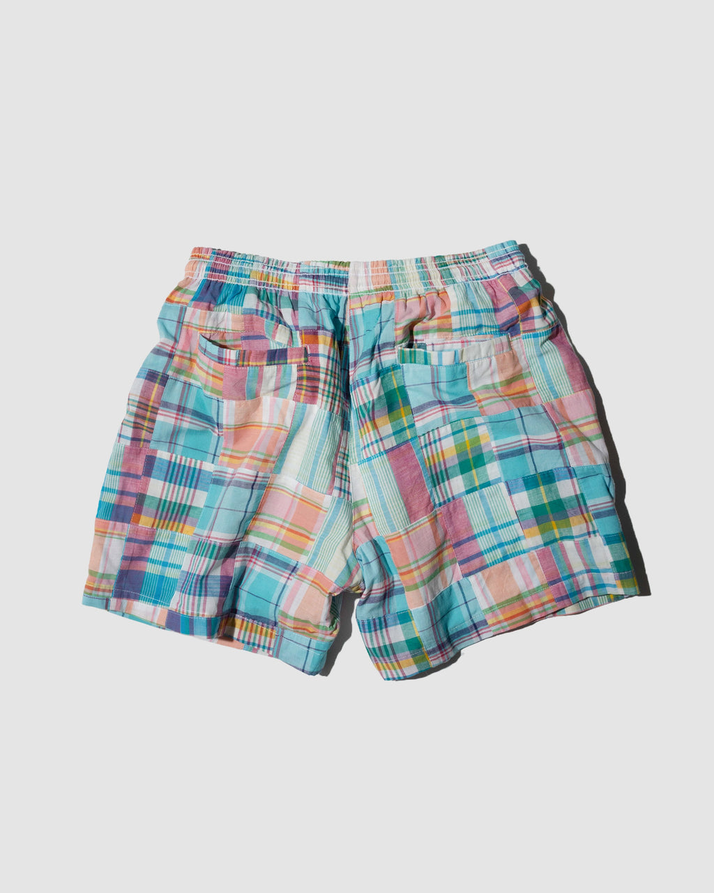 YANGI - Quilt Panel Shorts / Blue Gingham & Multicolor Madras