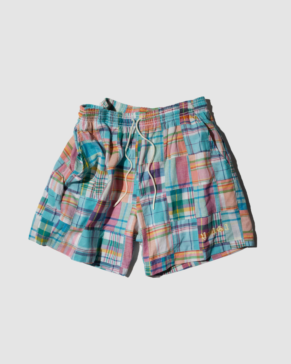 YANGI - Quilt Panel Shorts / Blue Gingham & Multicolor Madras