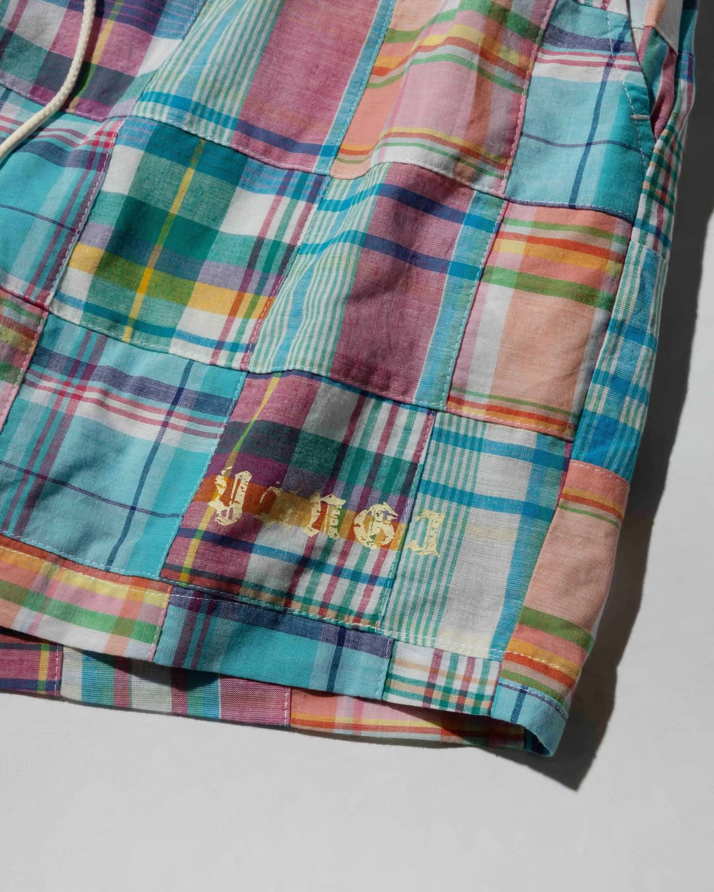 YANGI - Quilt Panel Shorts / Blue Gingham & Multicolor Madras