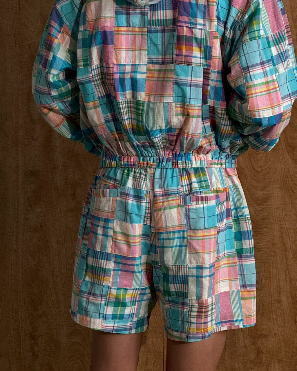 YANGI - Quilt Panel Shorts / Blue Gingham & Multicolor Madras