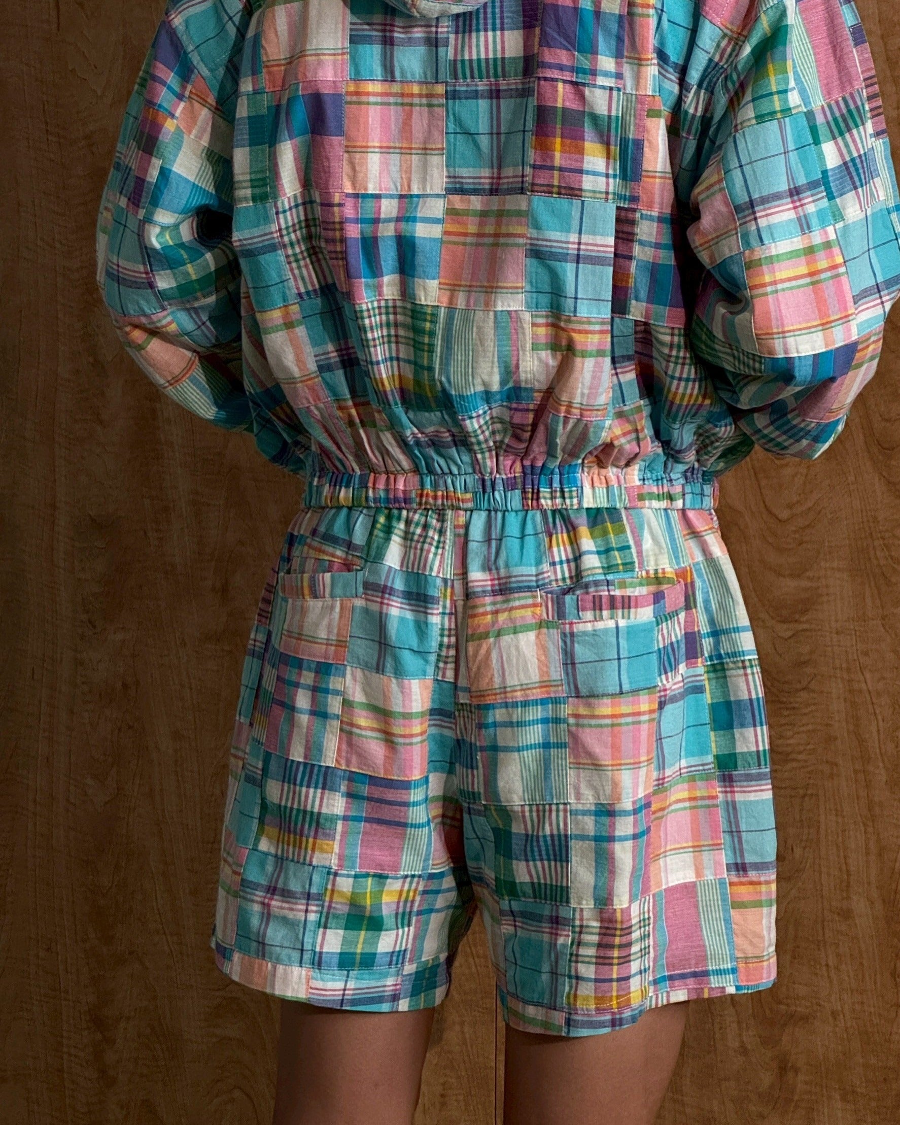 YANGI - Quilt Panel Shorts / Blue Gingham & Multicolor Madras