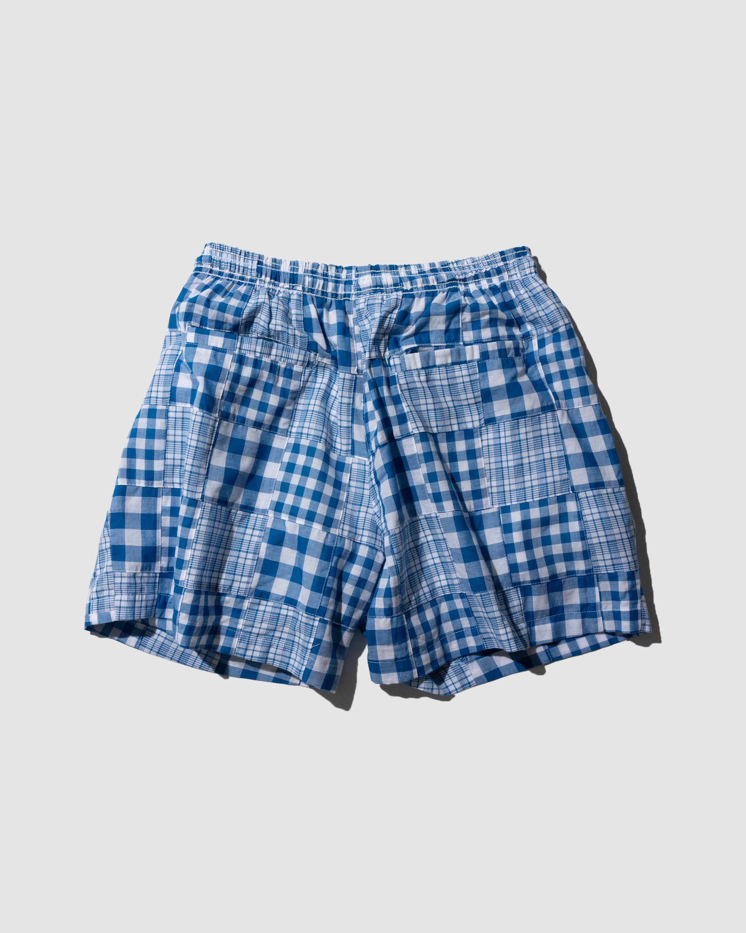 YANGI - Quilt Panel Shorts / Blue Gingham & Multicolor Madras