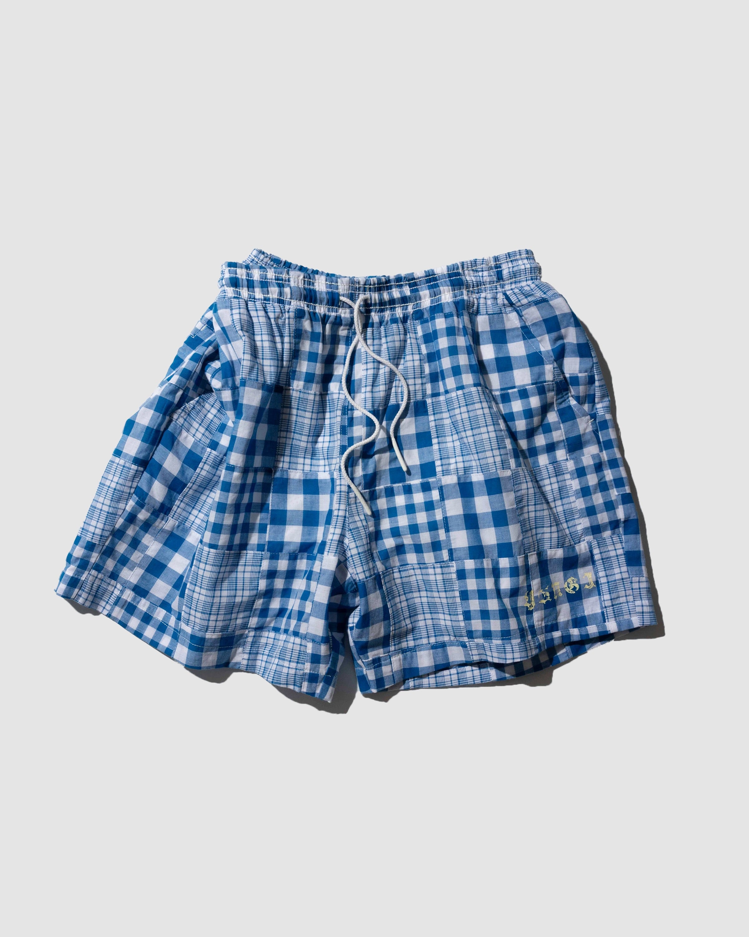 YANGI - Quilt Panel Shorts / Blue Gingham & Multicolor Madras