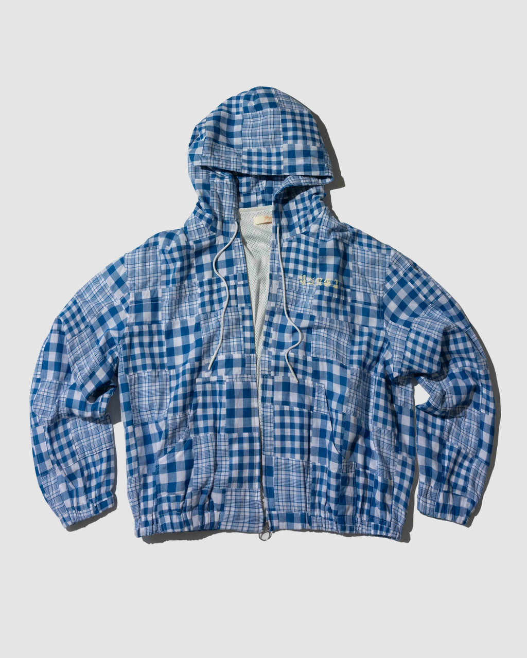 YANGI - Quilt Panel Hoodie Jacket / Multicolor Madras & Blue Gingham