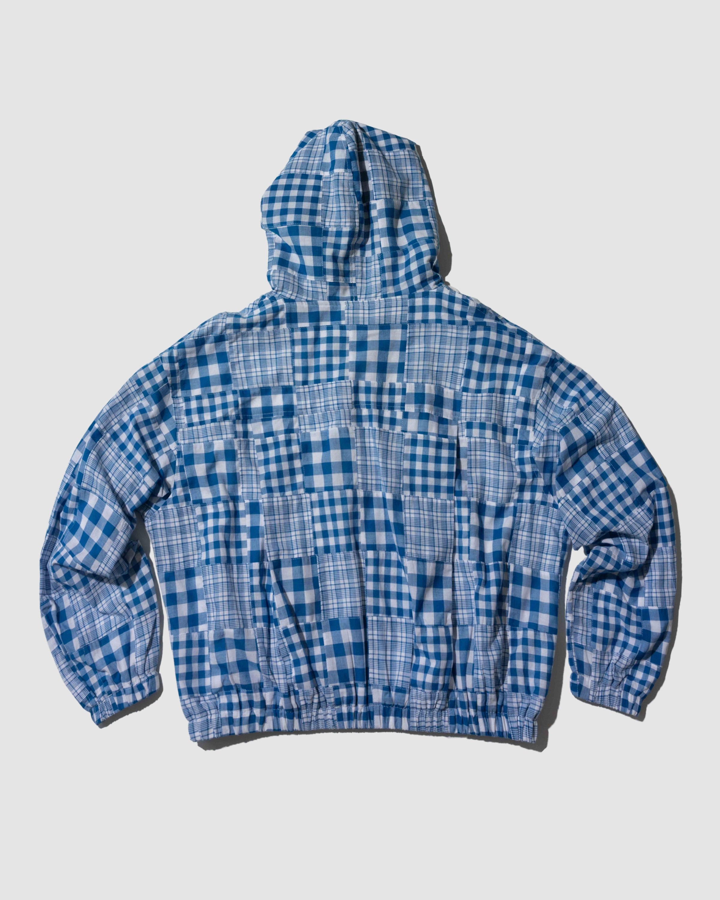 YANGI - Quilt Panel Hoodie Jacket / Multicolor Madras & Blue Gingham