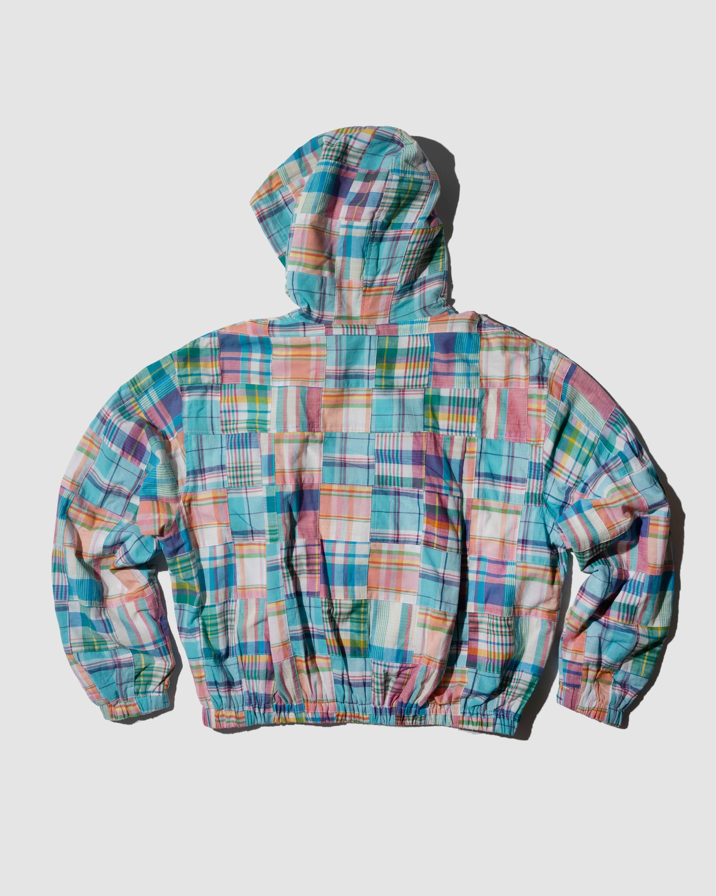 YANGI - Quilt Panel Hoodie Jacket / Multicolor Madras & Blue Gingham