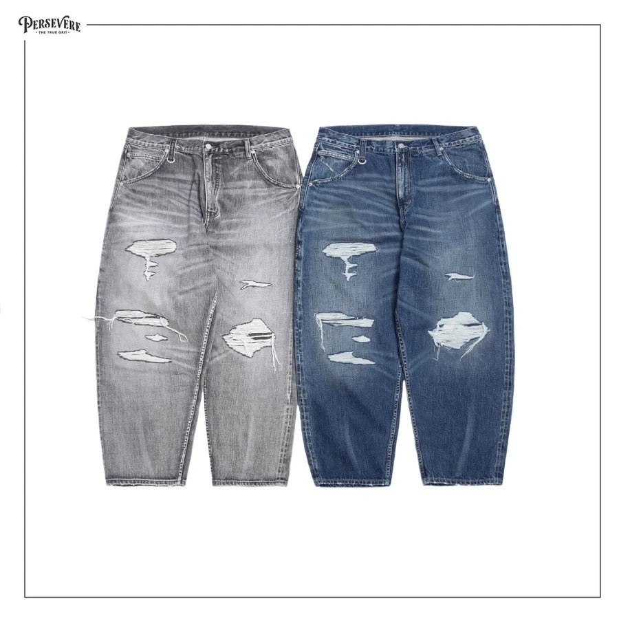 PERSEVERE DESTROYED EFFECT SELVEDGE DENIM JEANS