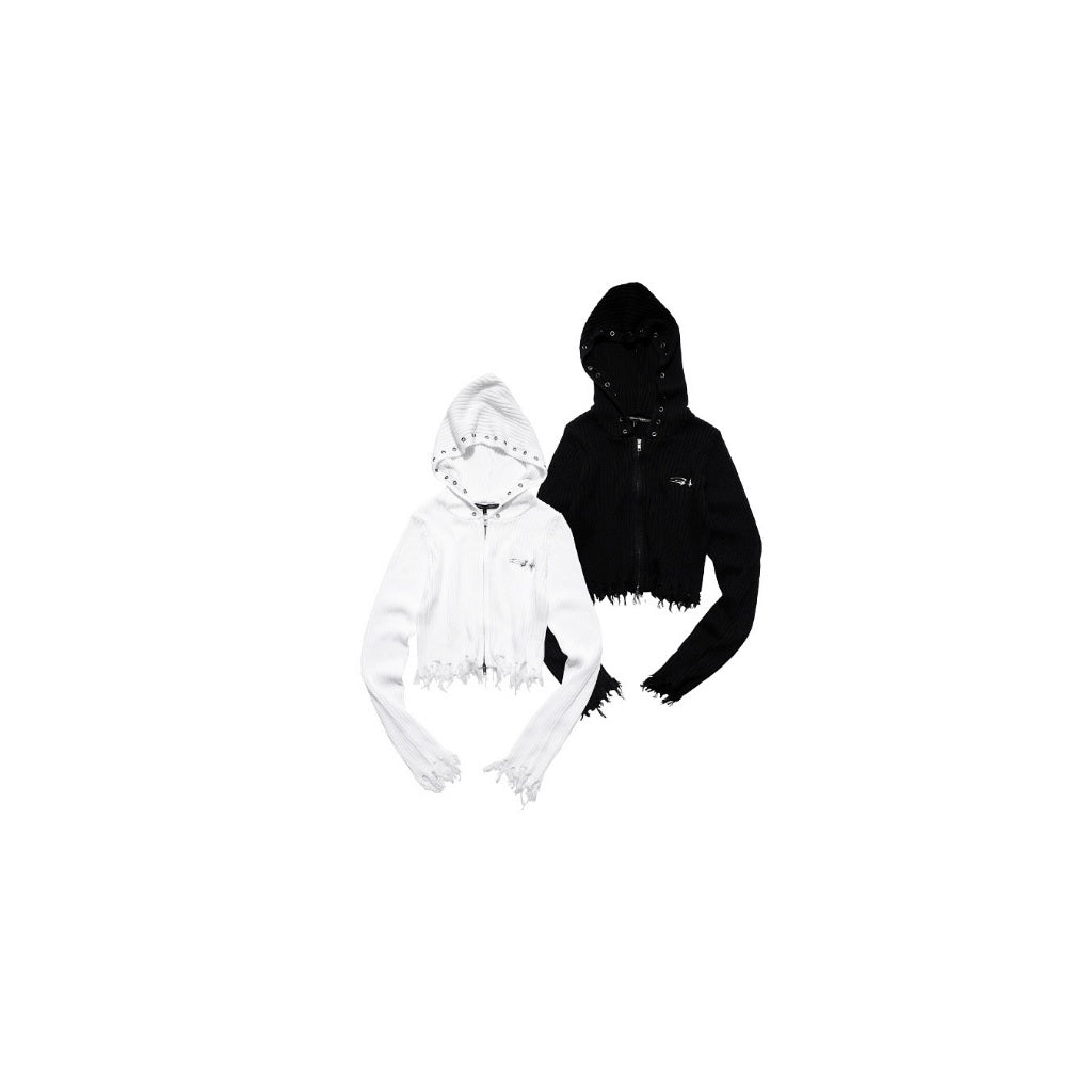 E’TREALOUEST - 25AW  WMS Destroyed Knit Zipper Sweater