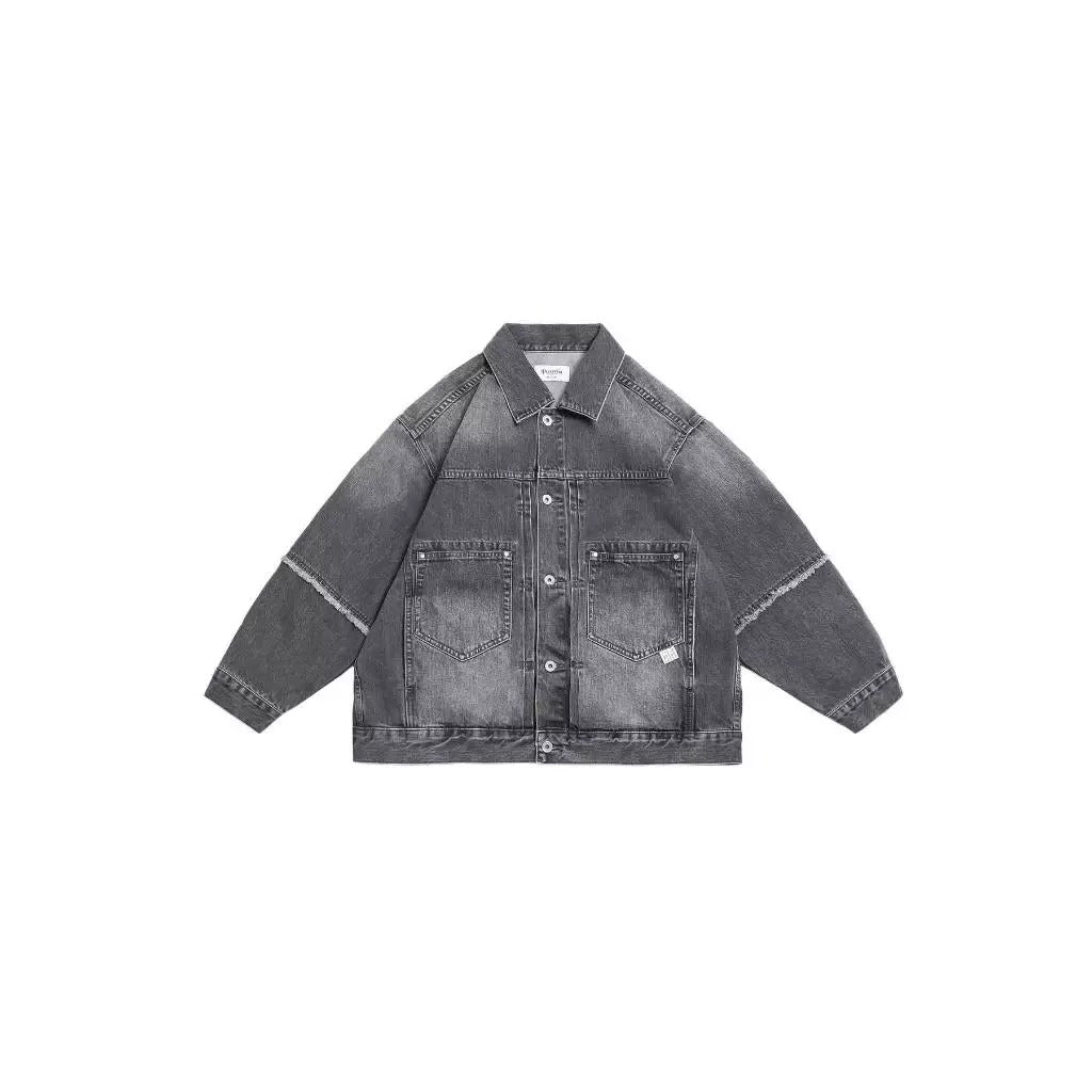 PERSEVERE VINTAGE-WASHED FRAYED DENIM JACKET