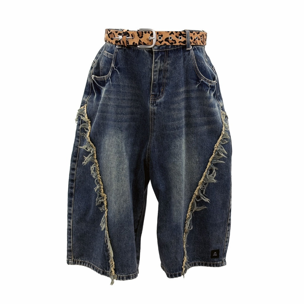 FASHION KILLA - FRINGED WASHED CROPPED JEANS