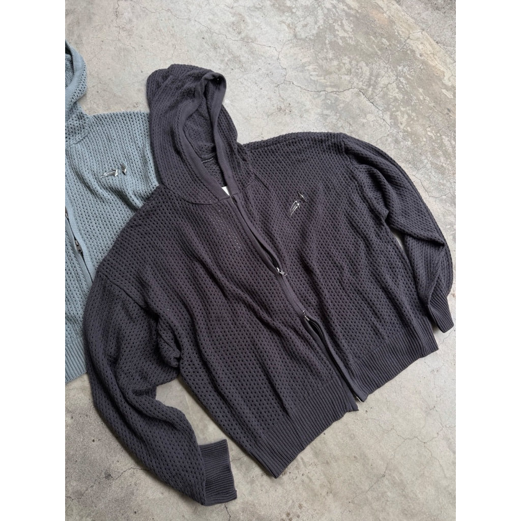 E’TREALOUEST - Hole Knit Double Zipper Sweater