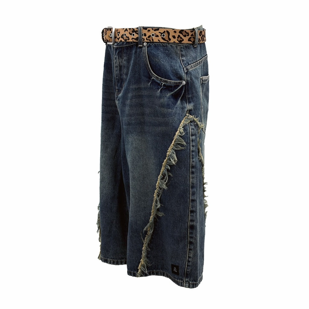 FASHION KILLA - FRINGED WASHED CROPPED JEANS