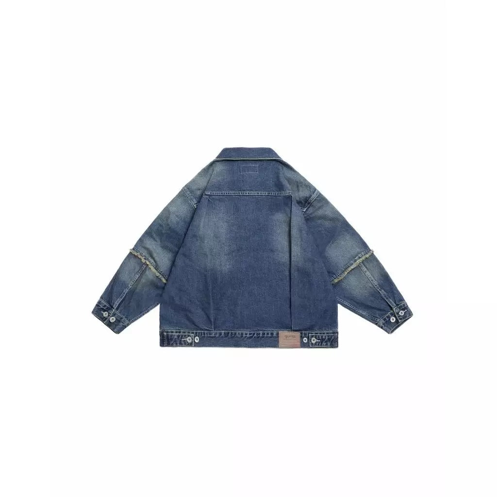PERSEVERE VINTAGE-WASHED FRAYED DENIM JACKET