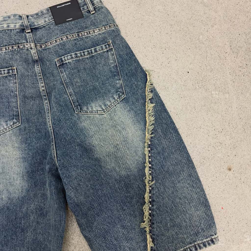 FASHION KILLA - FRINGED WASHED CROPPED JEANS