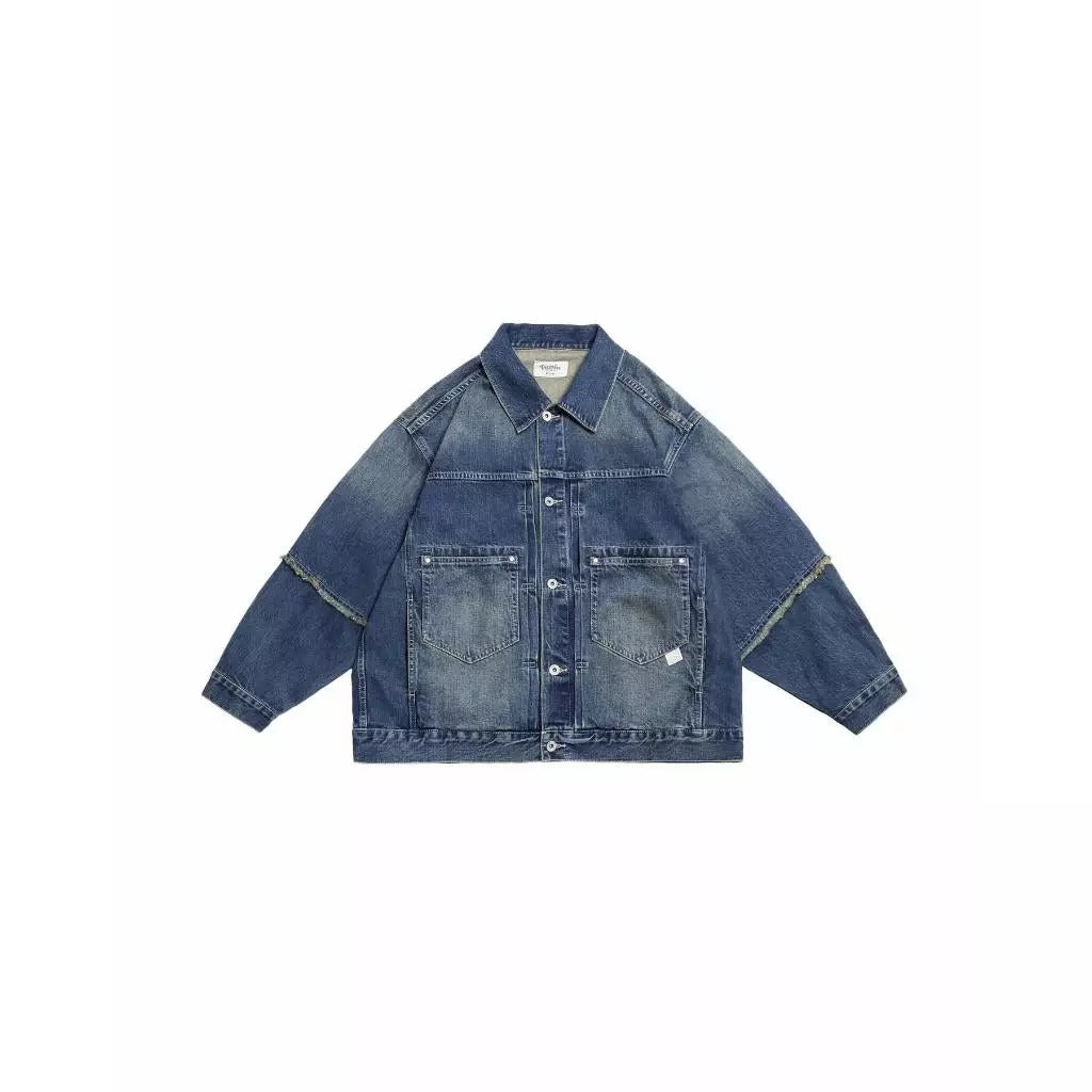 PERSEVERE VINTAGE-WASHED FRAYED DENIM JACKET